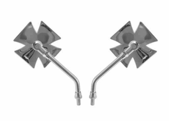Mirrors 10mm Maltese Cross Chrome Left or Right(SINGLE)