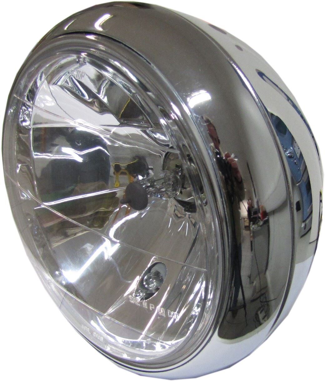 Headlight Round Chrome Bottom Mount Bowl Back 8"Clear Lens (Each)