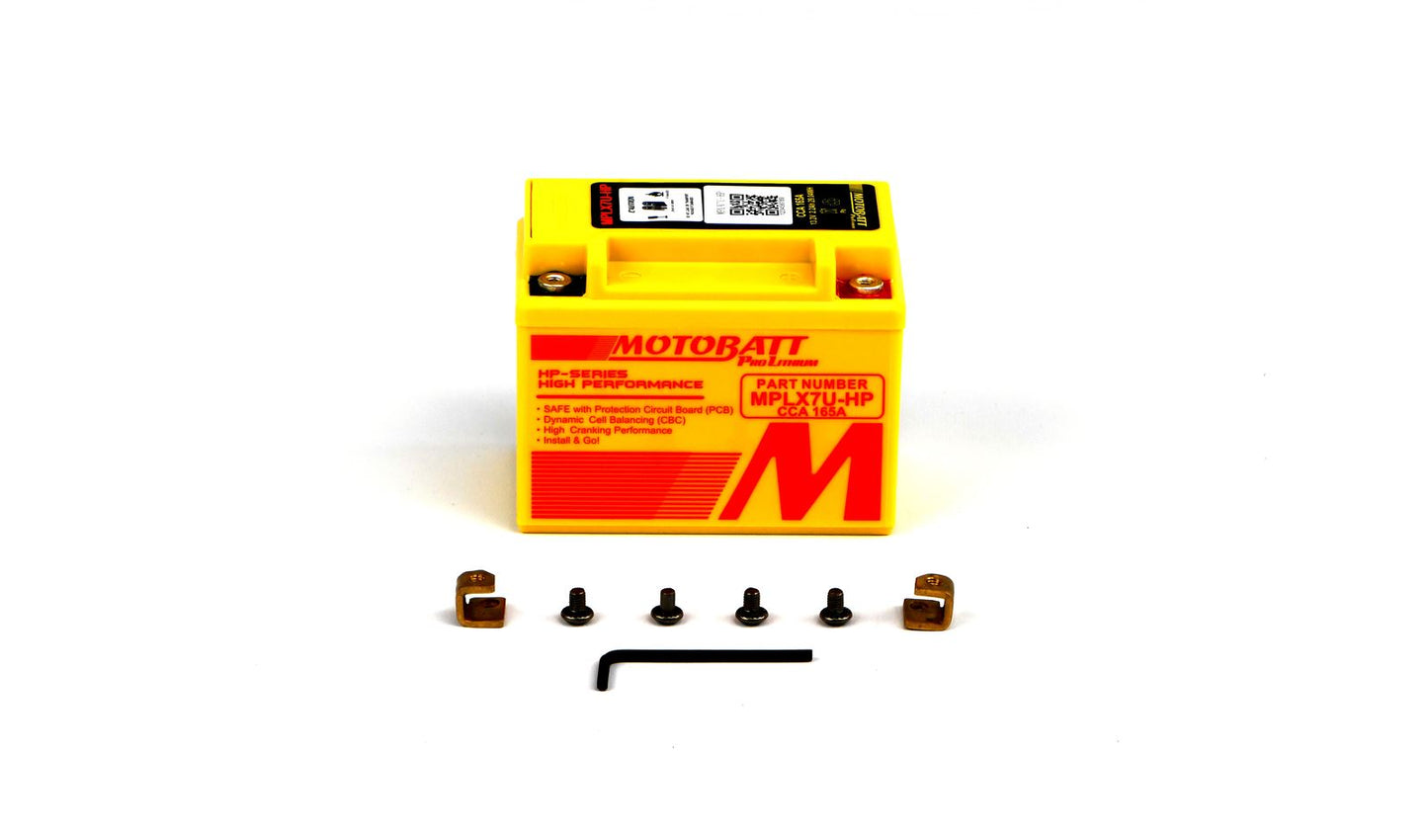 Motobatt Pro Lithium Battery MLX7U-HP 12v 5AH CCA:120A CA:150A YTX7L-BS, YTZ8V, HY110 L:114mm x H:107mm x W:70mm (Also Has 20mm Spacer)