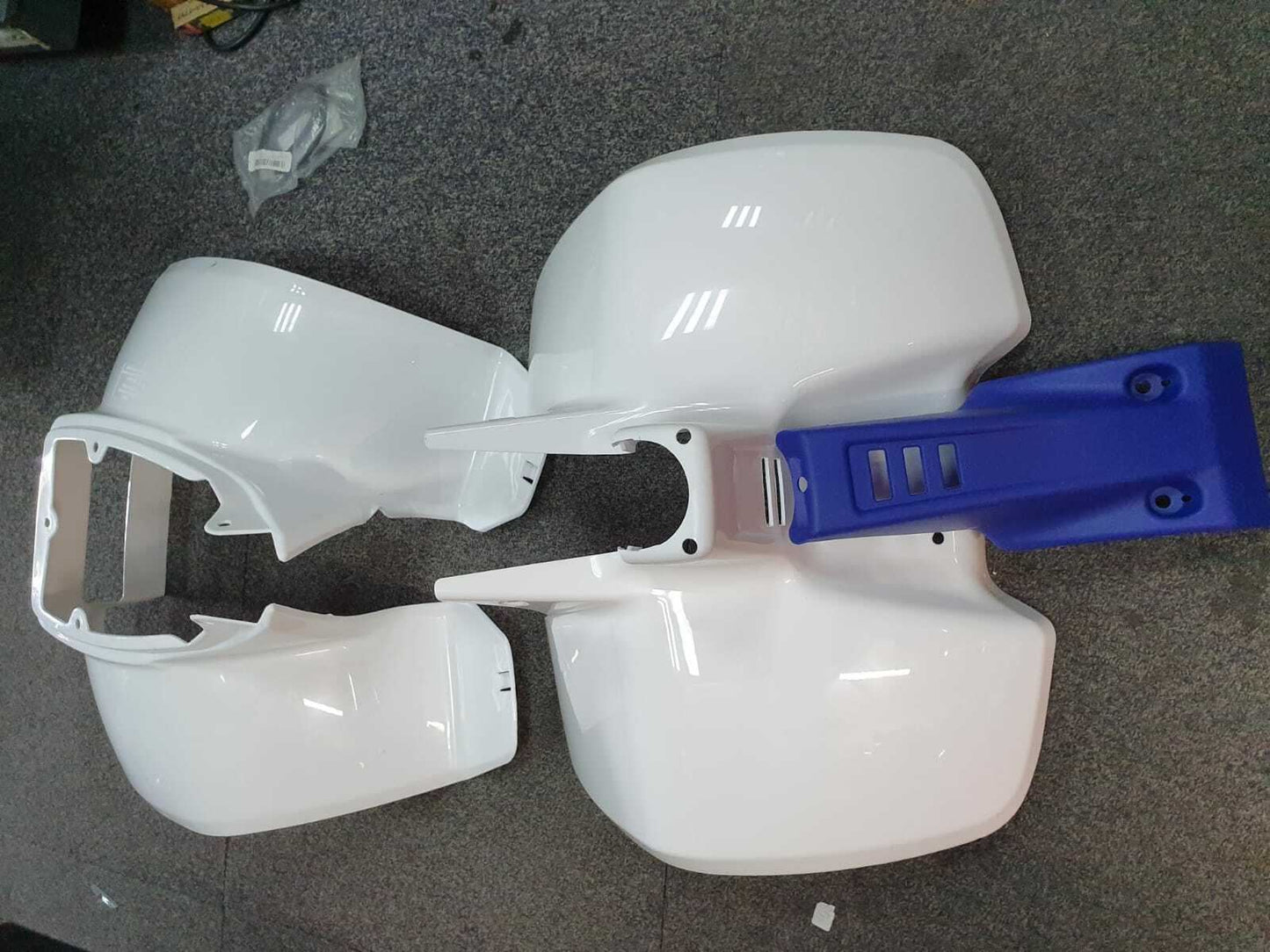 Plastics & Seat For Suzuki LT50 White Front Rear Fender, Blue Nose Cone Mudflaps