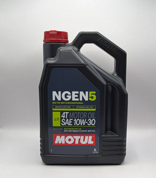 Motul NGEN 5 10w30 4T Next Generation Sustainable Ester Base Synthetic Blend (Upto 75% High Grade Regenerated Oils) API SP, JASO MA2 (2023)