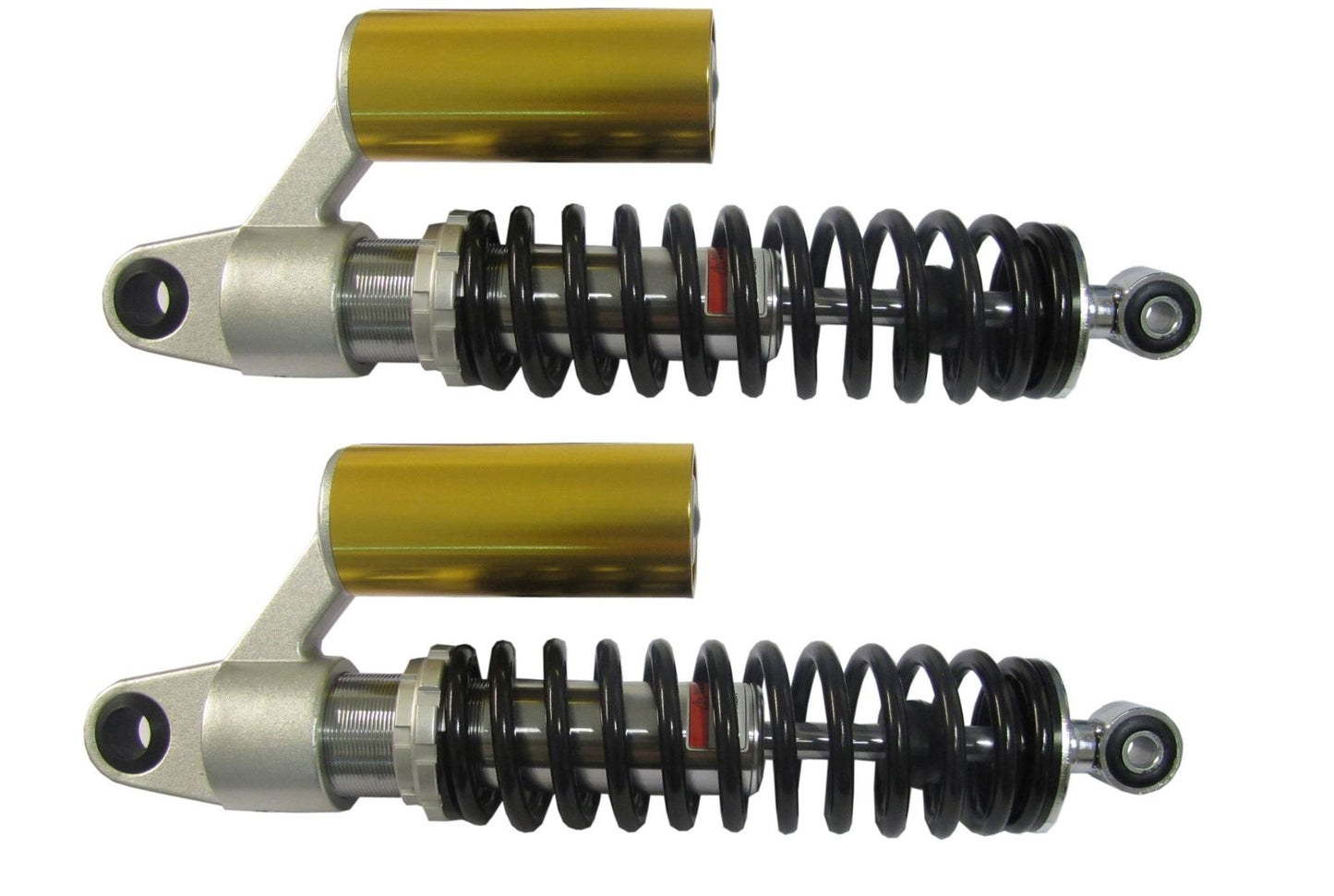 Shocks 335mm Pin+Pin Chrome body black spring & piggy back (Pair)