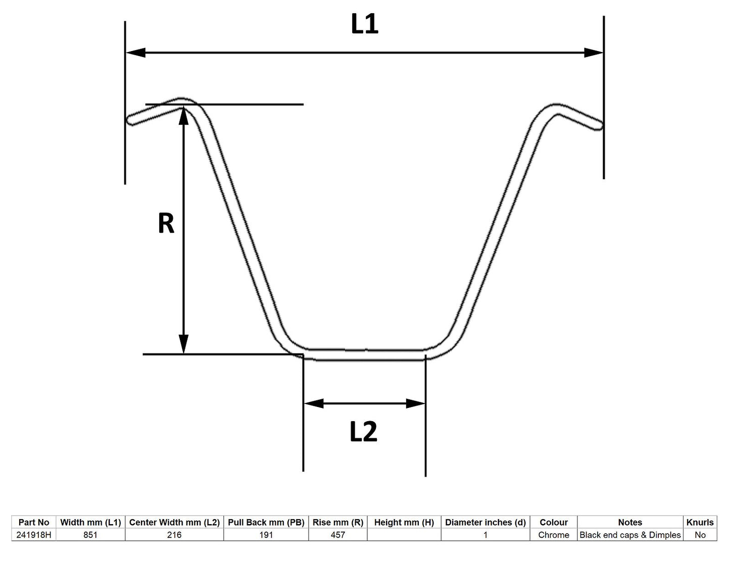 Handlebar 1'' Chrome 18'' Rise With Dimples