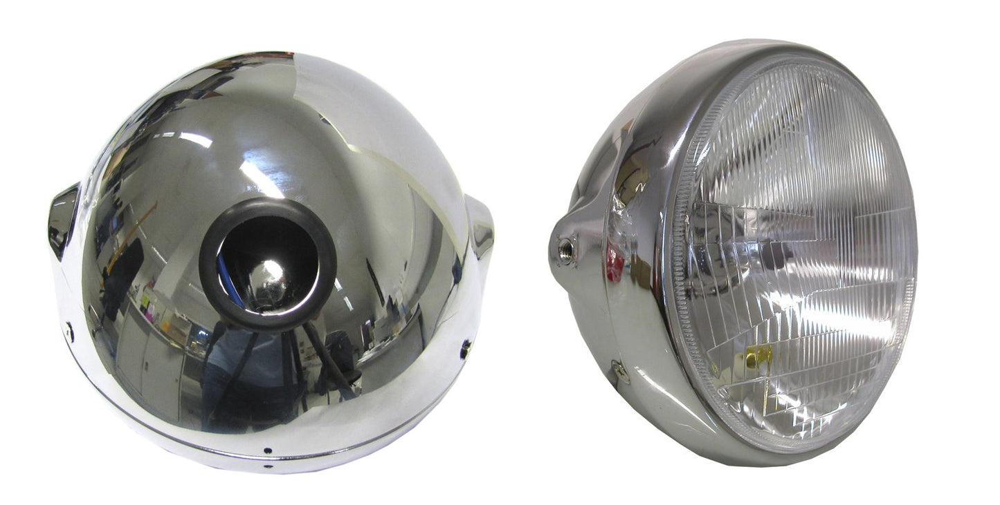 Headlight Round Chrome Complete Universal 7"Bowl Back
