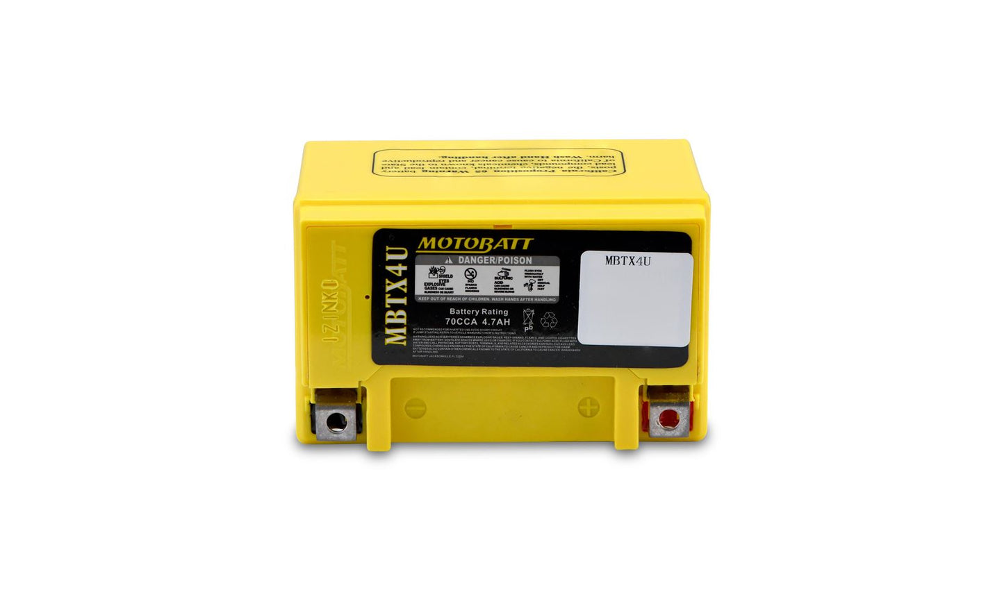 Motobatt Battery MBTX4U 12v 5.0Ah (20Hr) CCA:70A YTX4L-BS,YT4LBS, YB4LB, YTZ4V L:114mm x H:87mm x W:70mm