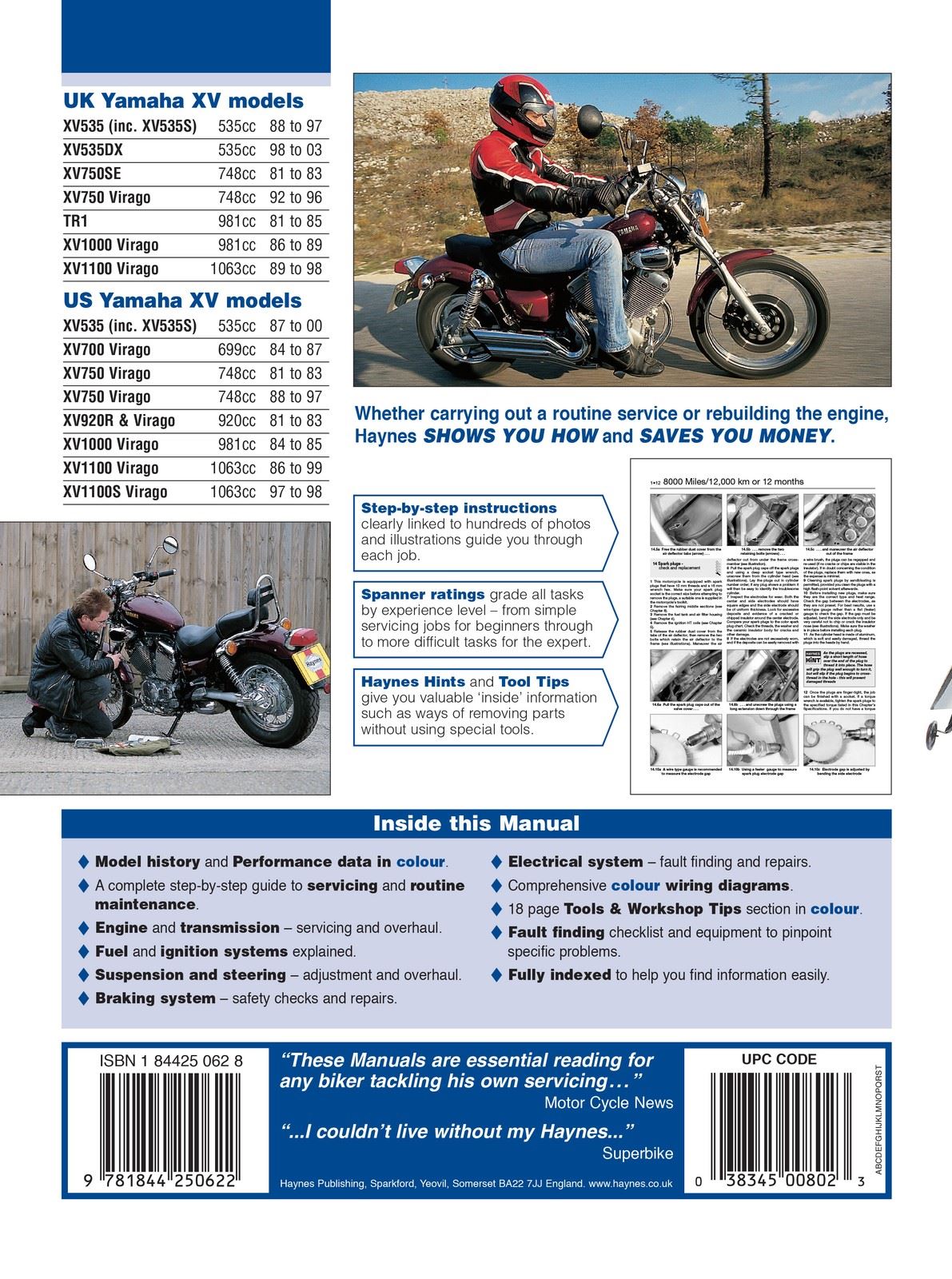 Haynes Manual Yamaha XV535, XV700, XV750, XV920, TR1, XV1000, XV1100