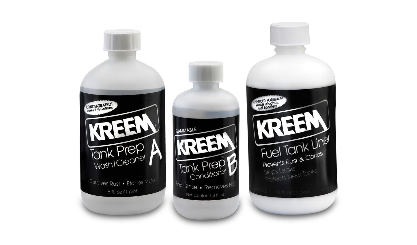 Kreem 3 Stage Fuel Tank Liner Kit, Removes Rust, Preps Tank & Protects with Elastomer
