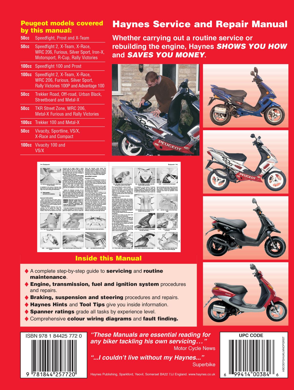 Haynes Manual Peugeot Speedfight, Trekker & Vivacity 96-08