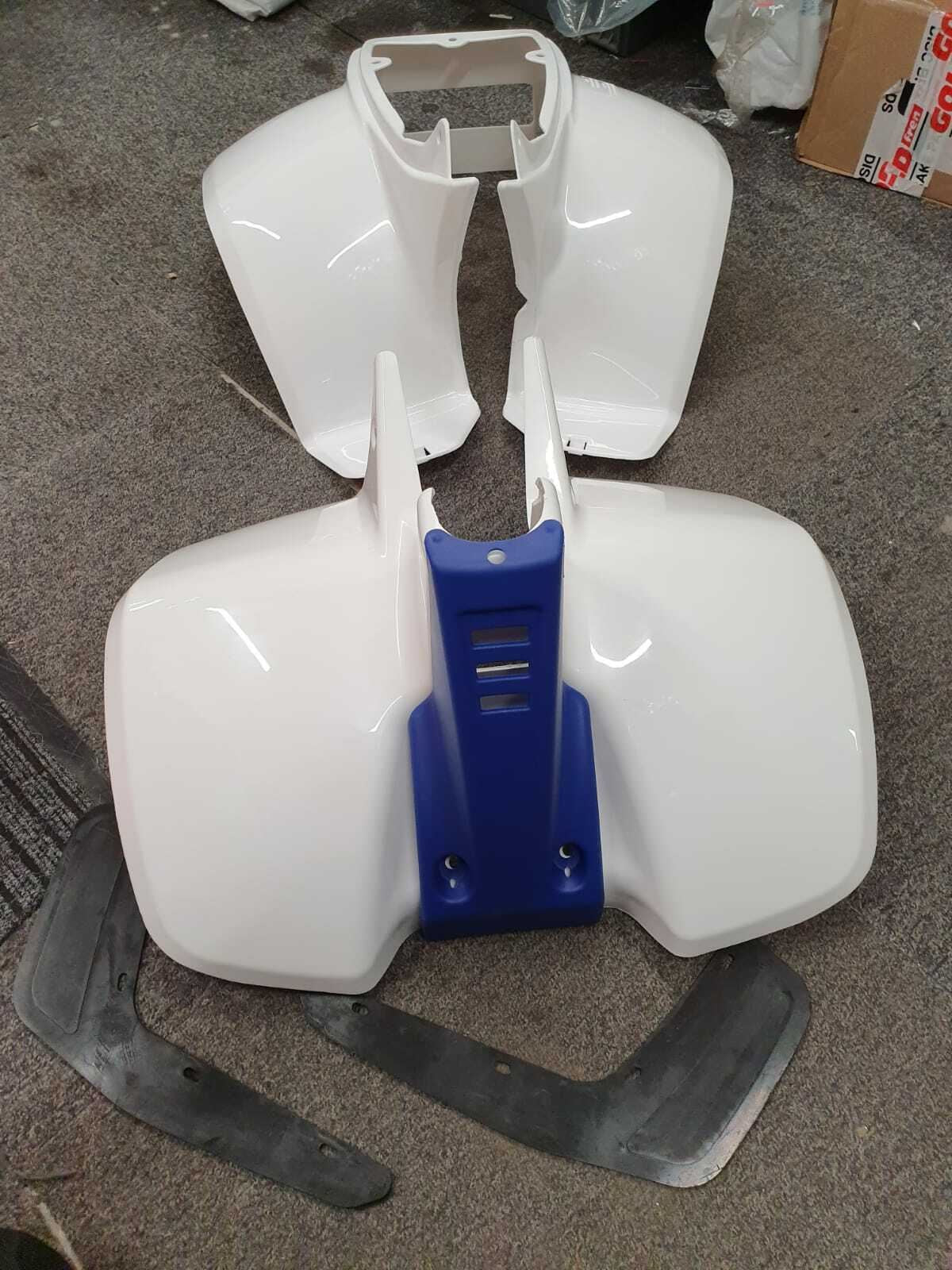 Plastics Set For Suzuki LT50 White Front, Rear Fender, Blue Nose Panels Mudflaps