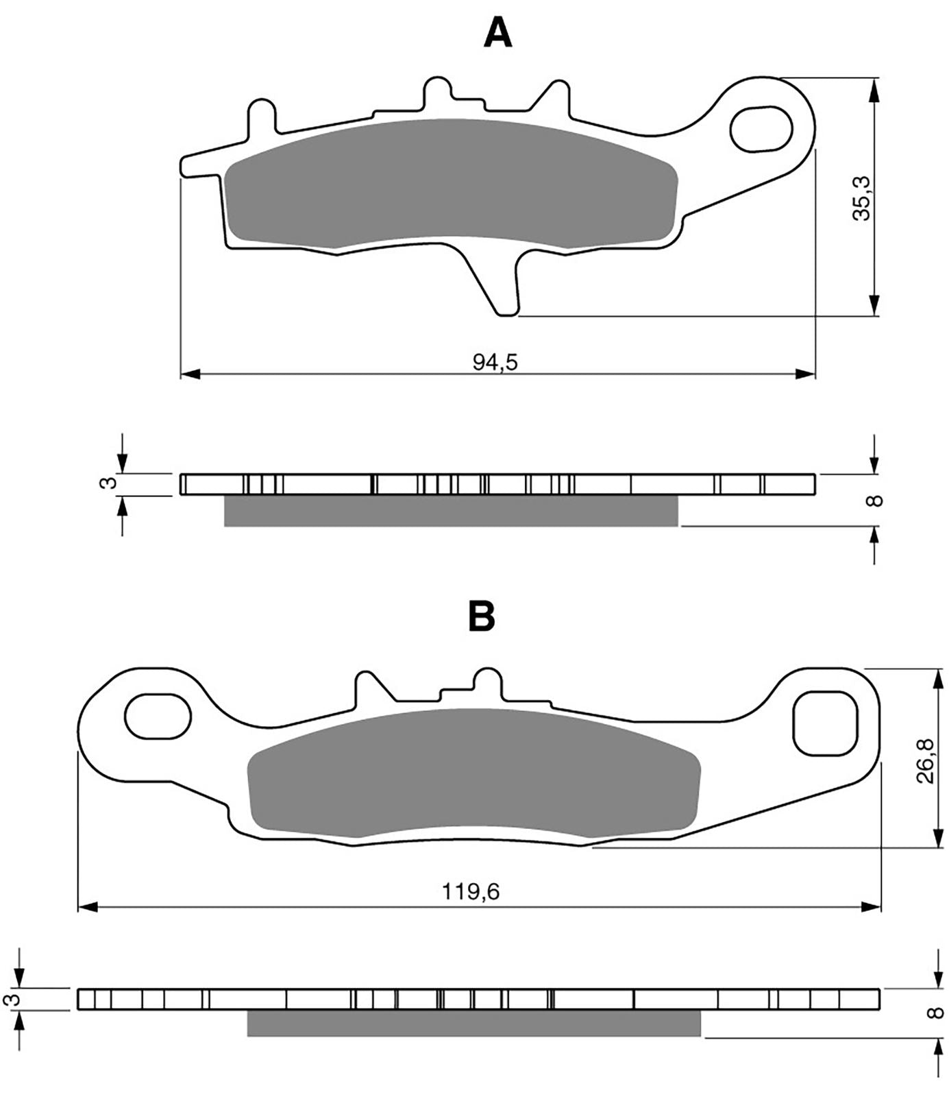 Goldfren Brake Pads AD245, FA342 Kaw KVF650, KSV700, Suzuki LTV700 04-on