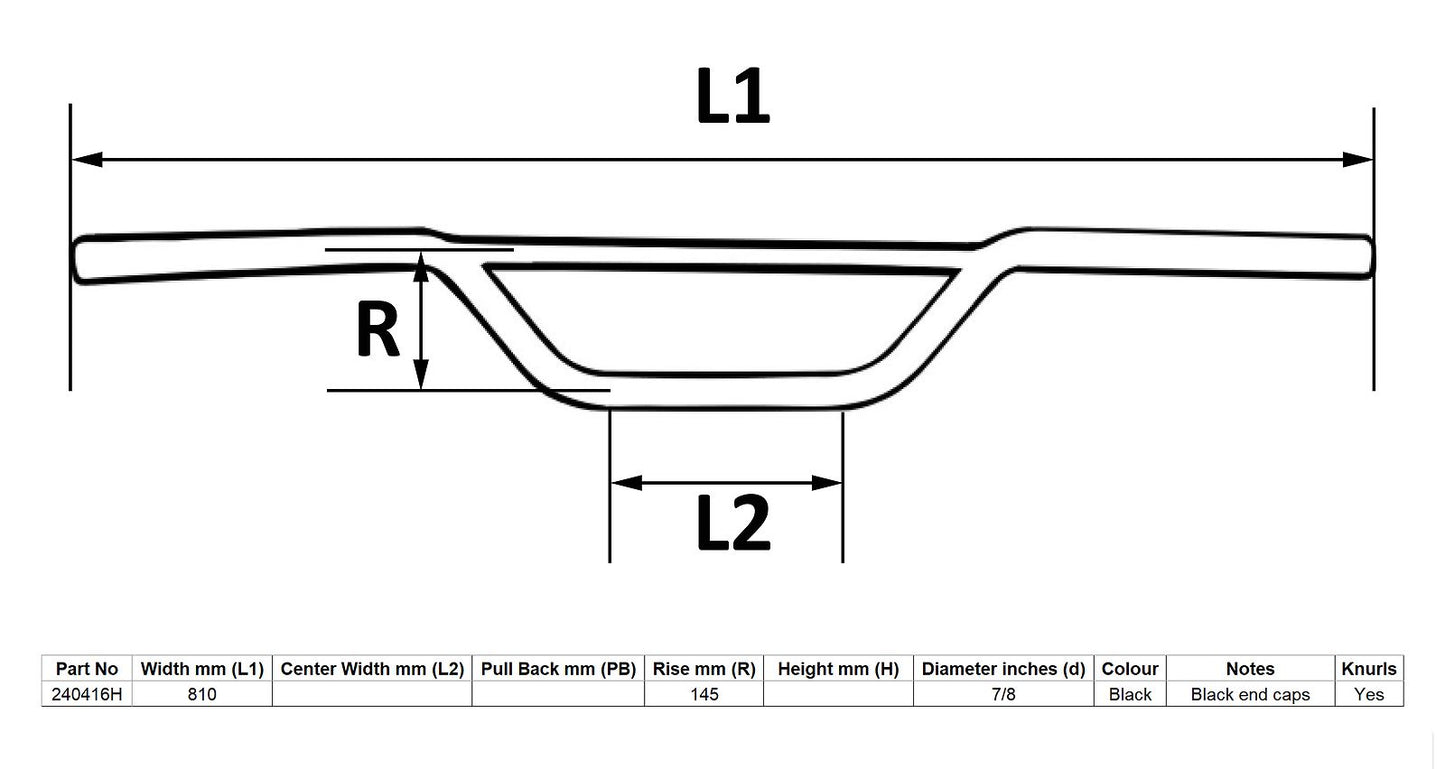 Handlebar 7/8'' Black Trail 4'' Rise Slight Pull Back 6.5'' Centre