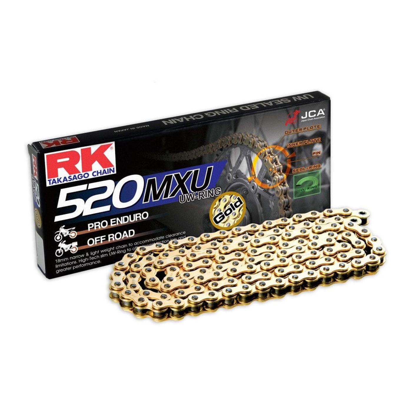 RK Chain Heavy Duty Narrow UW-Ring Motocross & Enduro (18mm Wide) Gold MXU 520-120L (35.6KN)