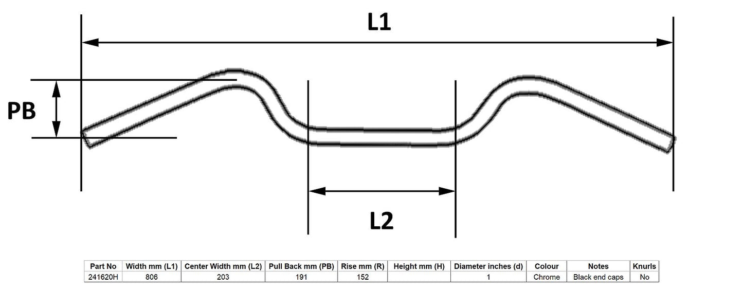 Handlebar 1'' Chrome Glide 6'' Rise With Dimples