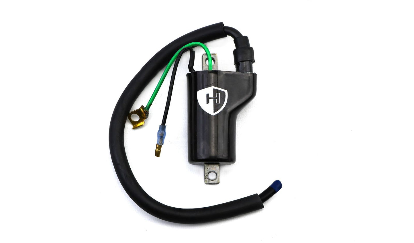 Ignition Coil 12v CDI Single Lead 2 Terminals Bullet & Earth Ring (90mm Centres) USE 540858H for 80mm (P:0.45Oh, S: 9.65KOh)