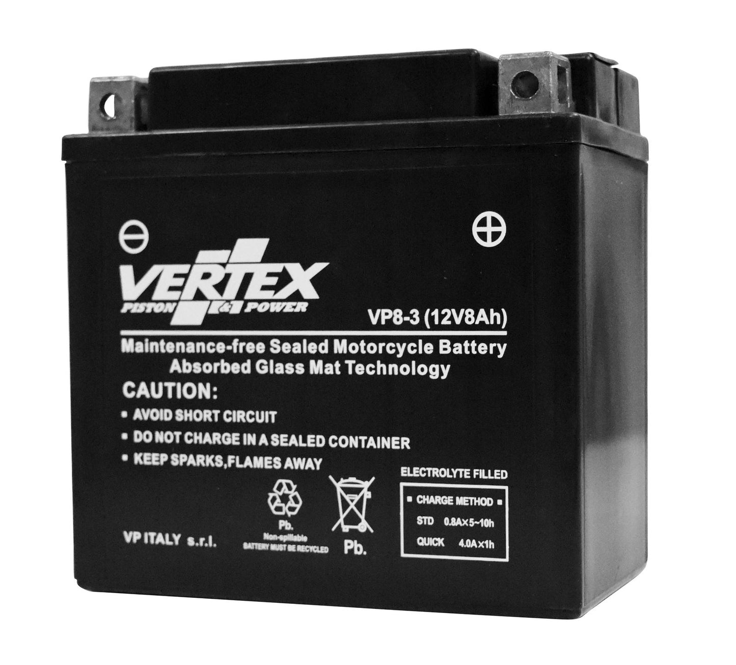 Vertex VP8-3 Battery replaces CB7L-B (L:135 mm x W:76 mm x H:132 mm)