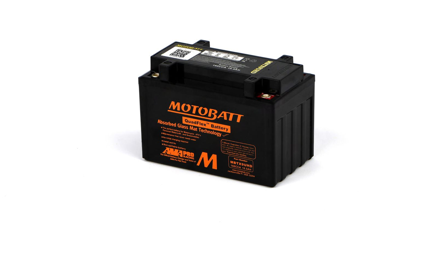Motobatt Battery MBTX9UHD Black 12v 11.1Ah (20Hr) CCA:160A YTX9BS, YT12ABS L:151mm x H:105mm x W:87mm