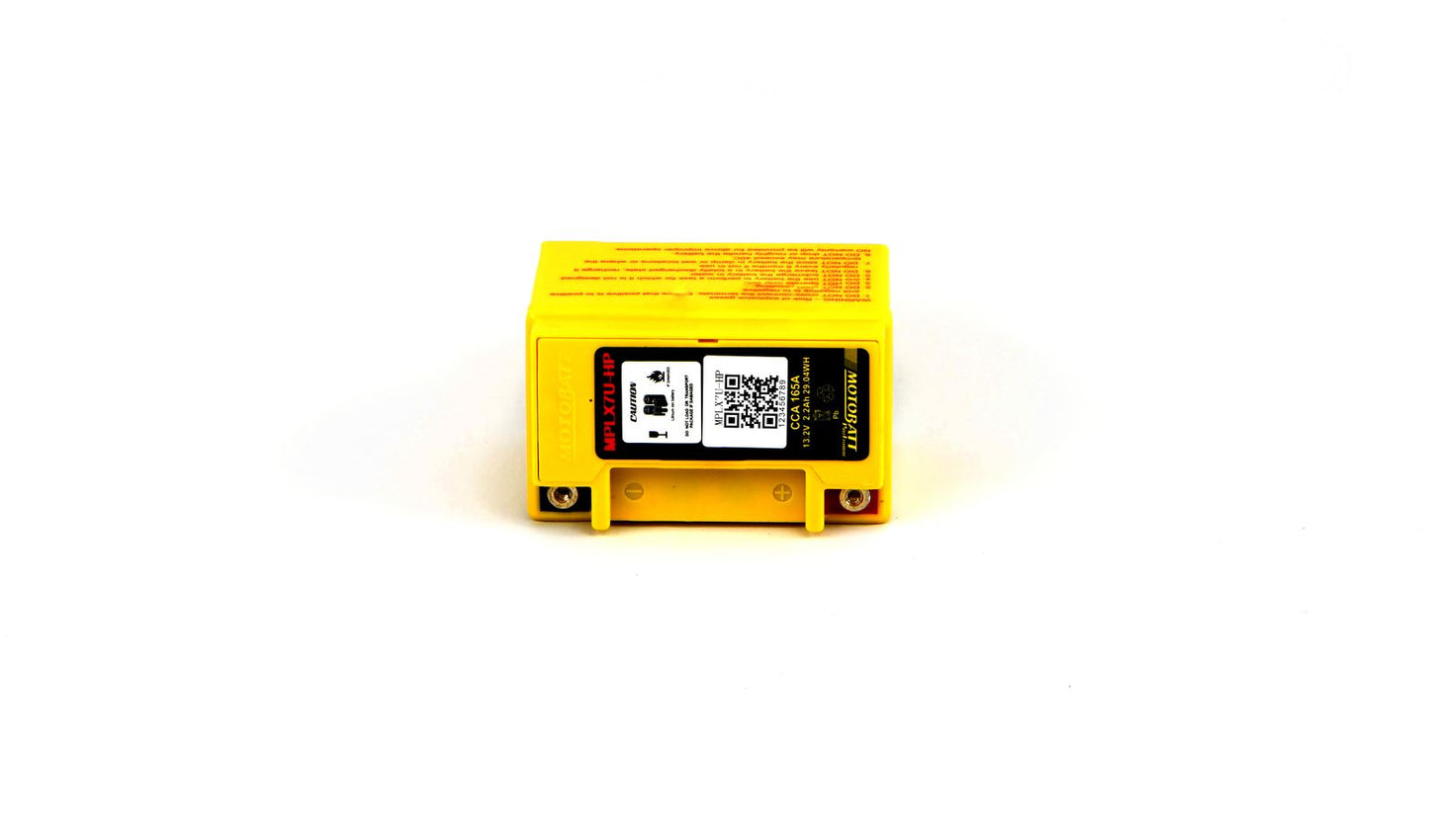 Motobatt Pro Lithium Battery MLX7U-HP 12v 5AH CCA:120A CA:150A YTX7L-BS, YTZ8V, HY110 L:114mm x H:107mm x W:70mm (Also Has 20mm Spacer)