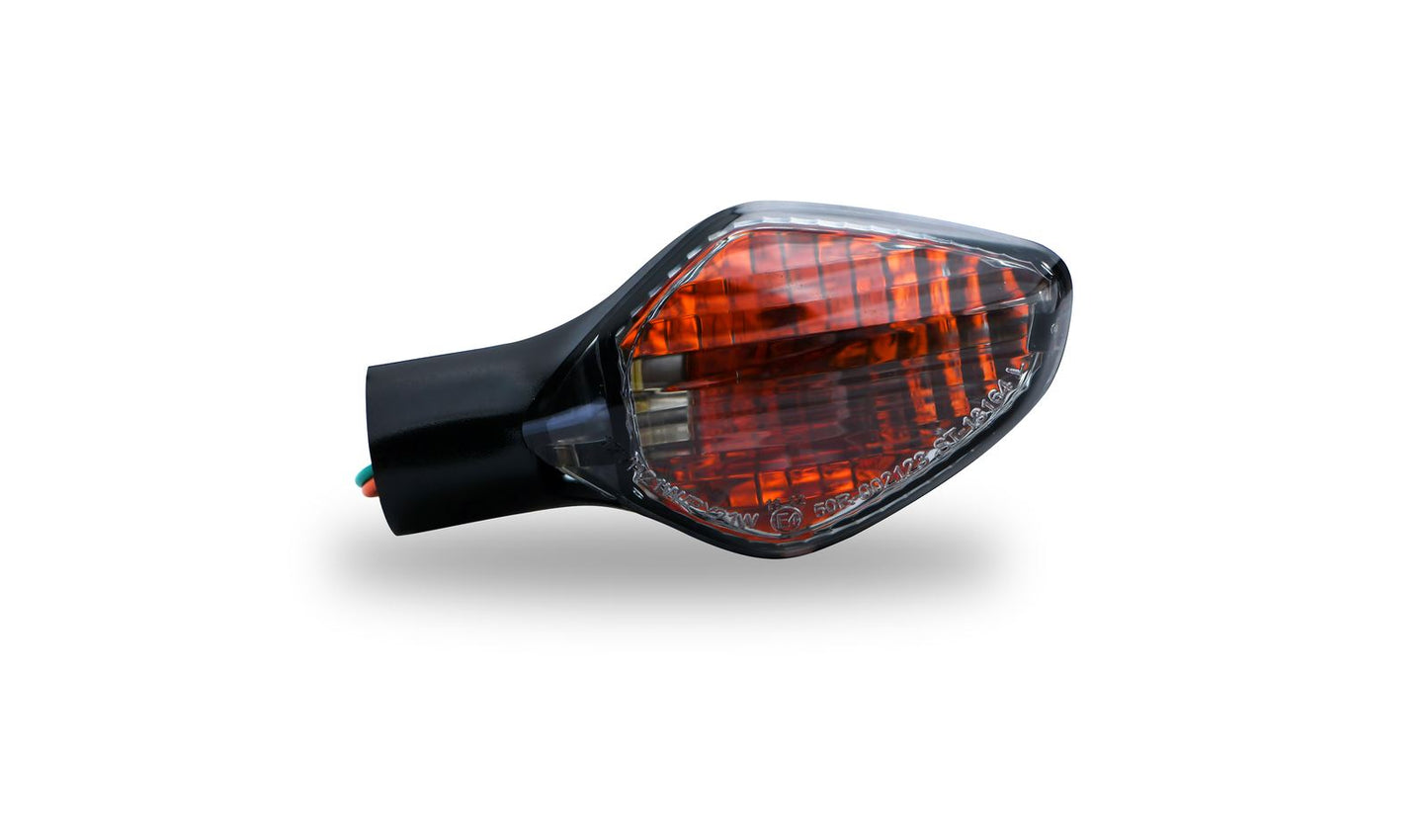 Indicator Honda NC700S 2012-2014, NC700X 2012-2014 (US 2015-2017), NC750S 2014-2019, NC750X 2014-2020 Front Left supplied with Amber Lens & bulb & Smoked Lens, Wire Length 17cm with connector. OE Ref's 33450-MGS-D11, D31, D32, 33450-MKA-D82