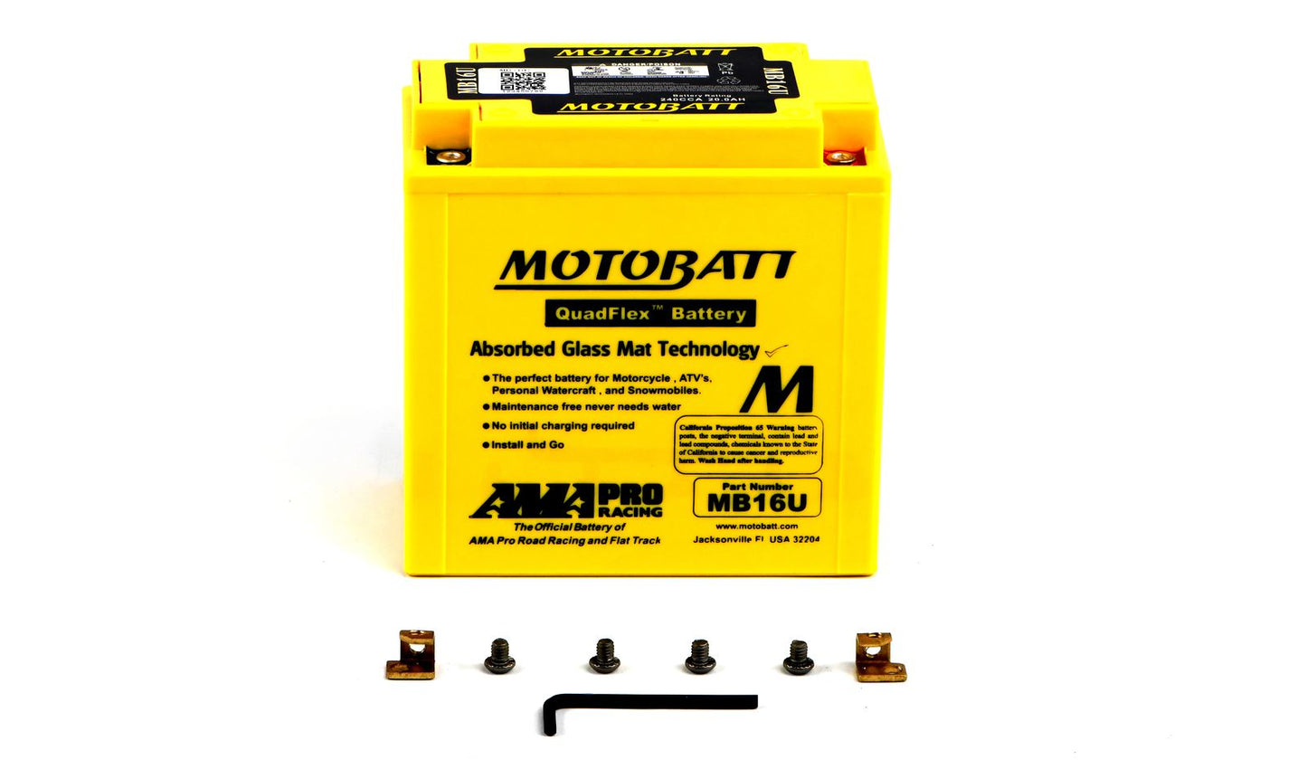 Motobatt Battery MB16U 12v 21.2Ah (20Hr) CCA:250A YB16BA L:160mm x H:161mm x W:90mm