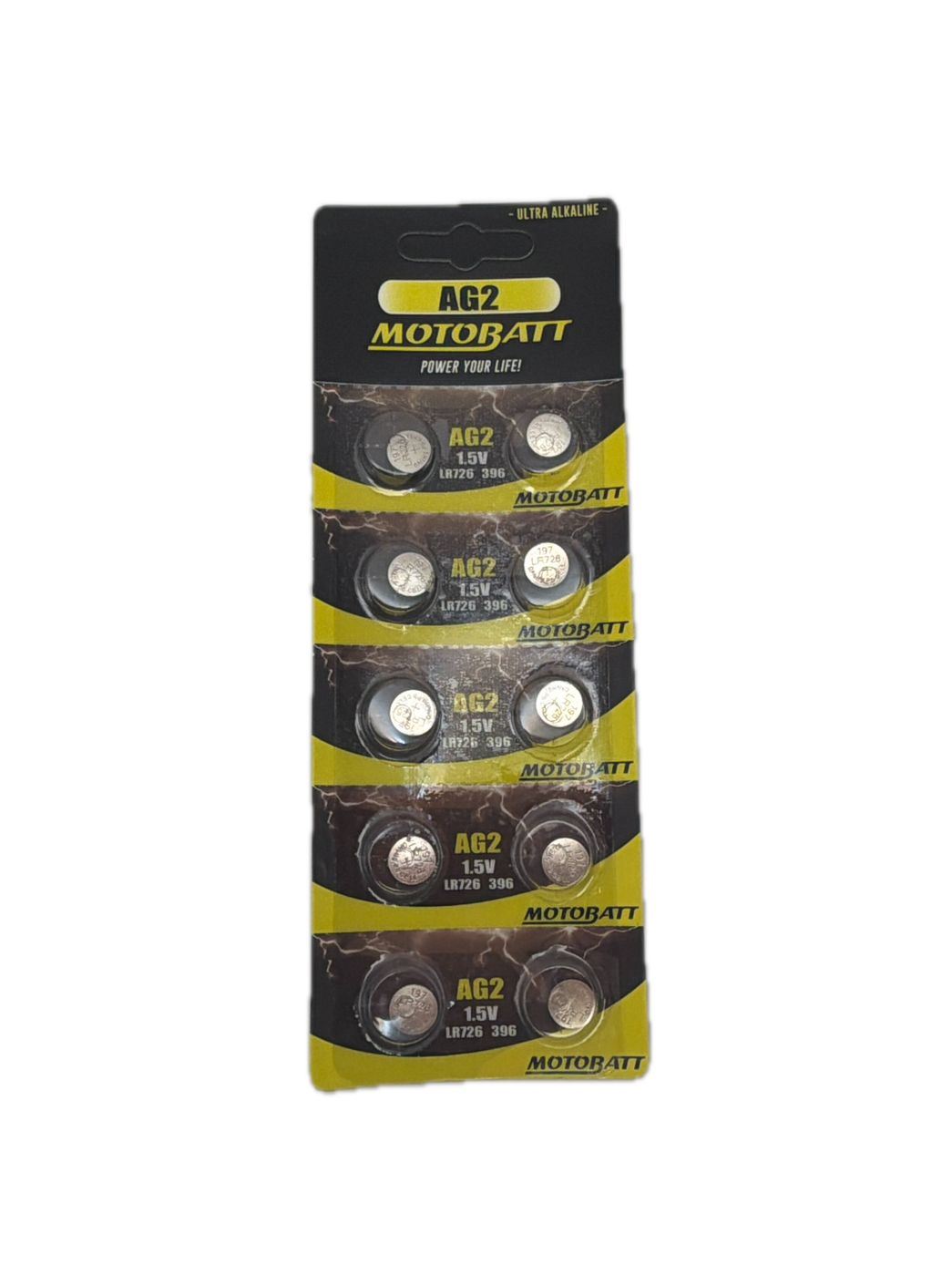 Motobatt AG2, LR726, 396, 397 1.5v 26mAH Alkaline Button Cell Batteries
