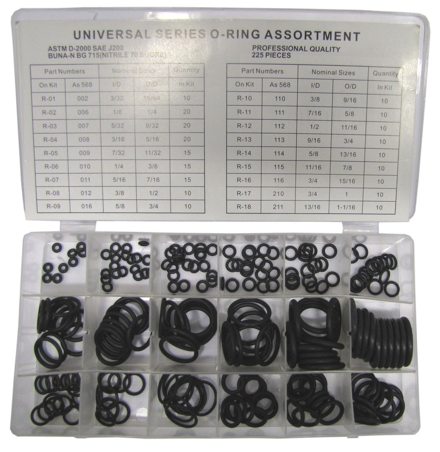 O-Ring Kit Assorted Imperial 225pc Assortment in Tray