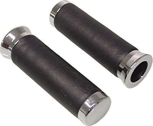 Grips Leather Black Chrome Ends For 7/8" bars (145mm) (Pair)