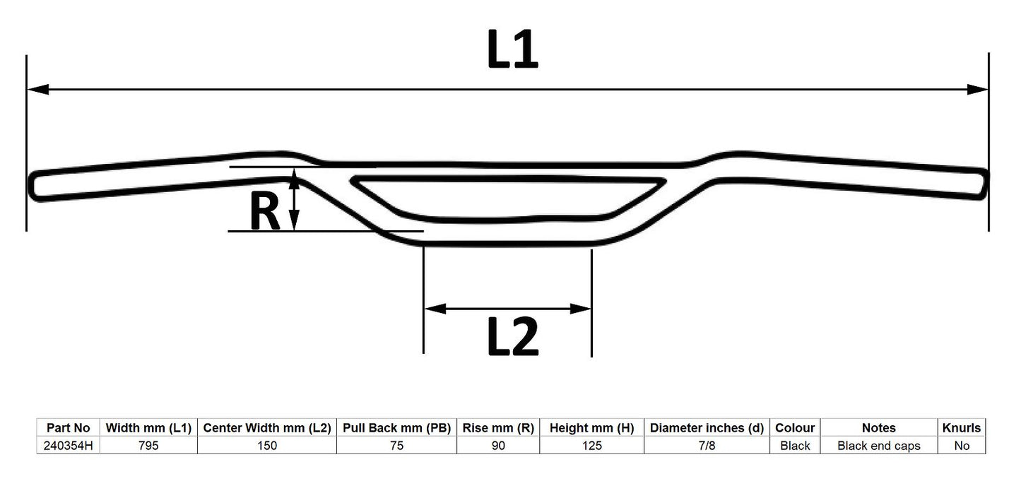 Handlebar 7/8'' Black Trail 3.50'' Rise