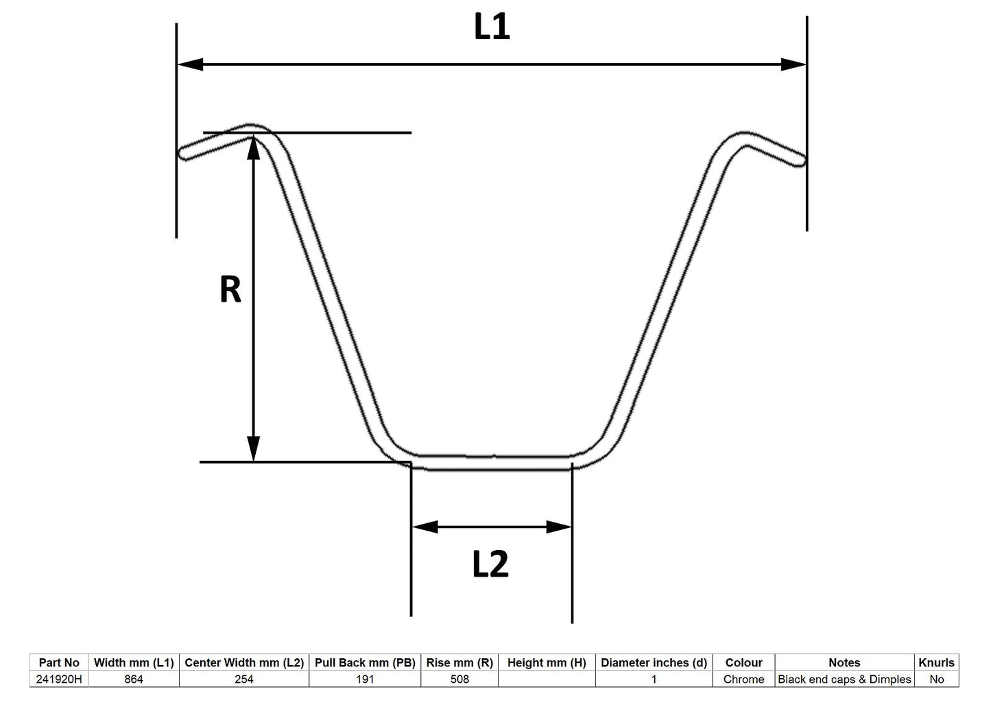 Handlebar 1'' Chrome 20'' Rise With Dimples