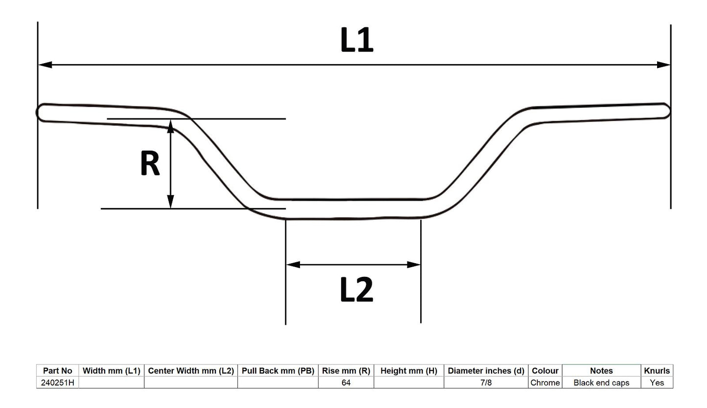 Handlebar 7/8'' Chrome 2.50'' Rise For Honda CB750K 69-76