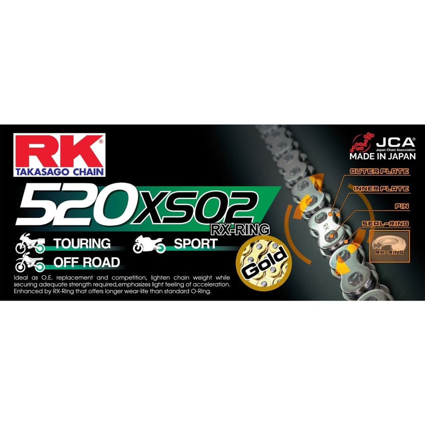 RK Chain Heavy Duty RX-Ring Gold XSO2 520-128L (37.0KN)