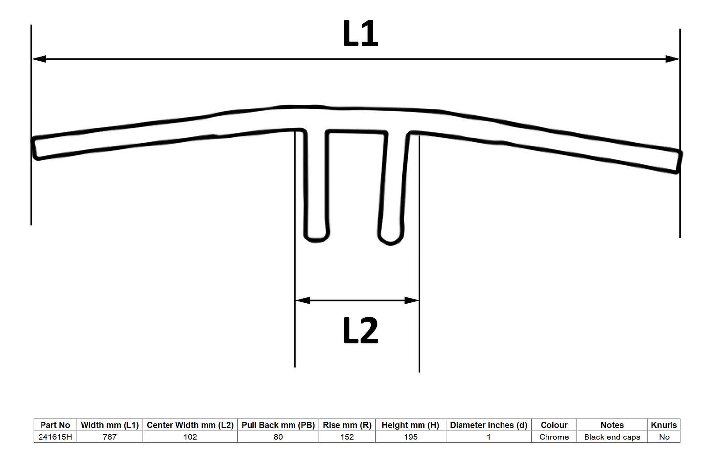 Handlebar 1'' Chrome Honda VT1100, VT750, Yamaha XVS650, XVS1100, VX1600