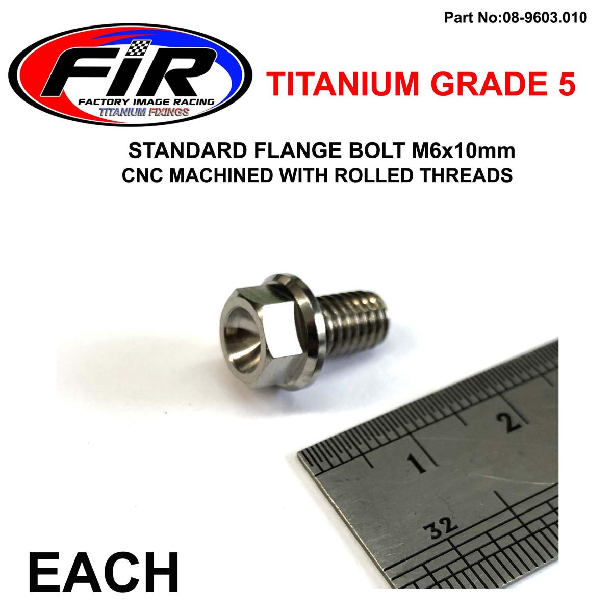 TITANIUM GR5 BOLT M6 x 10mm EACH, FLANGE OD: 11mm / HEX SIZE: 8mm