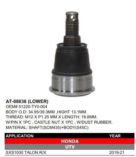 BALL JOINT LOWER SXS1000 TALON R/X 19-23, BRONCO AT-08836, 51220-TY0-004