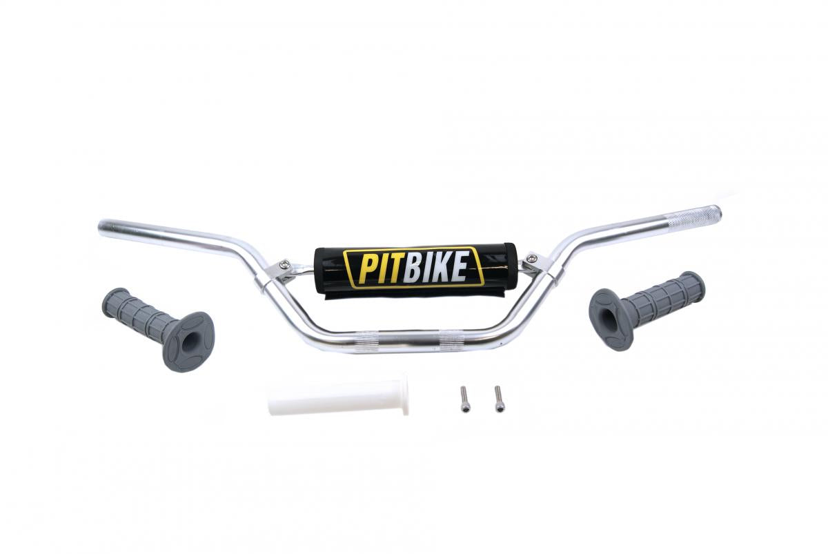 PITBIKE BARS WITH PAD THROTTLE TUBE+GRIPS, SILVER
