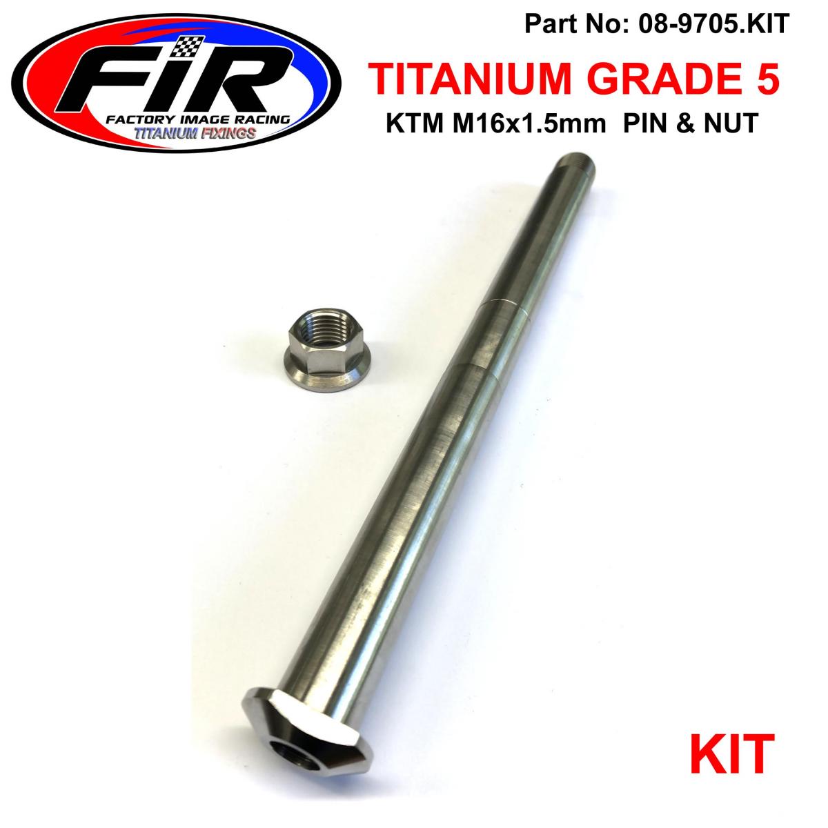 KTM M16x1.5mm SWINGARM PIN & NUT, 79004037100/54804038000, FIR-BARND, TITANIUM