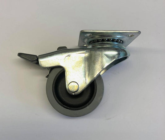 50MM SWIVLE PLATE CASTOR EA, GREY SYNTH RUB TYRE / BRAKE STOP