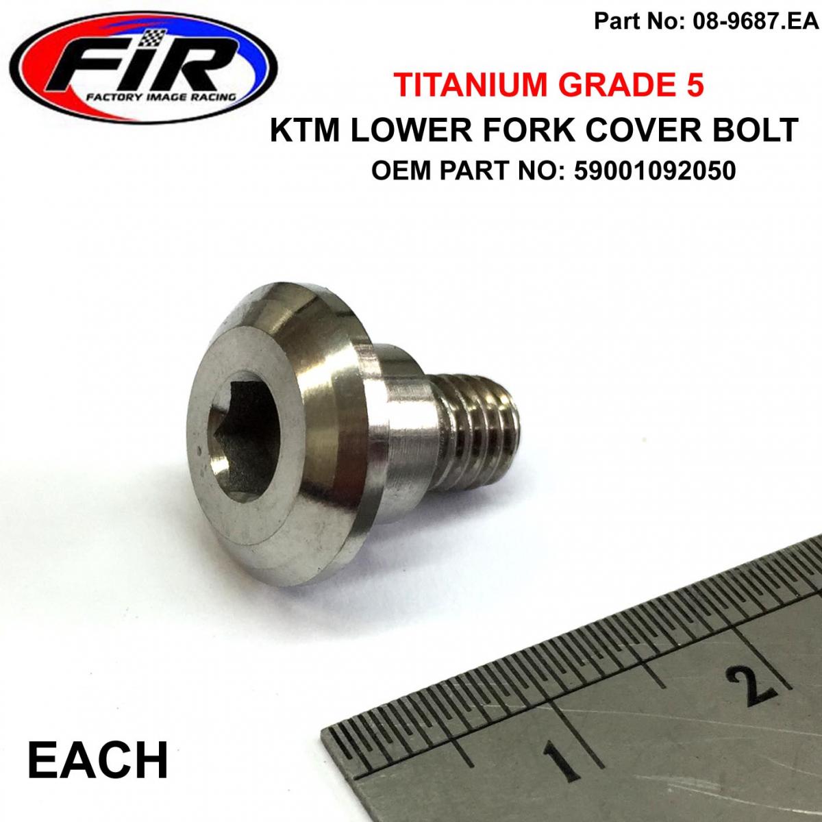 FORK COVER BOLT KTM EACH, TITANIUM GRADE 5, OEM PART NO: 59001092050