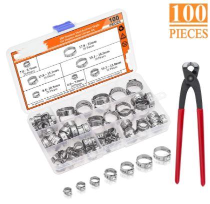 100pcs CLIPS TOOL CLAMP SET 6-21mm, STEPLESS / fuel line clamps clips & Crimps