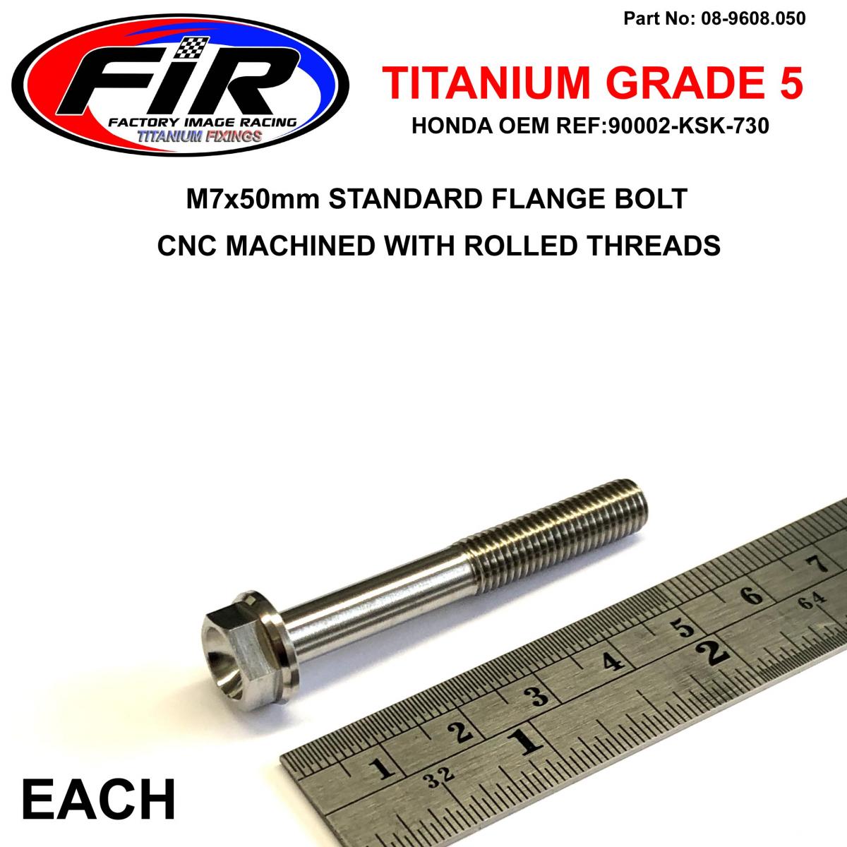 TITANIUM GR5 BOLT M7 x 50mm EACH, FLANGE OD: 13mm / HEX SIZE: 10mm