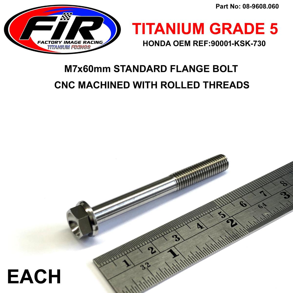TITANIUM GR5 BOLT M7 x 60mm EACH, FLANGE OD: 13mm / HEX SIZE: 10mm