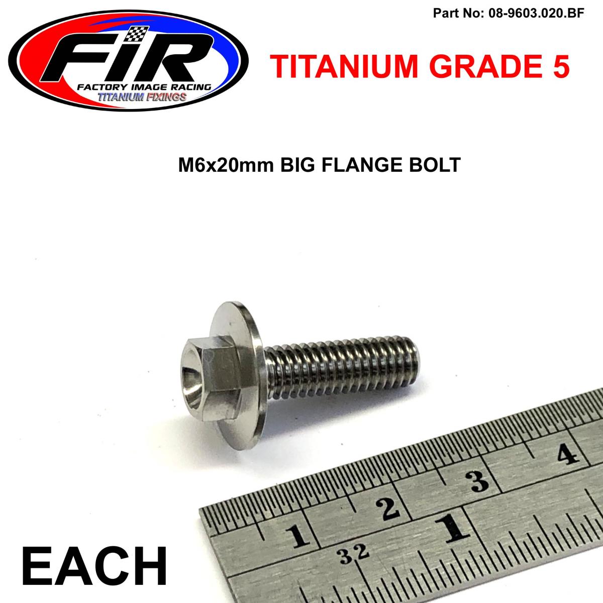 TITANIUM GR5 BOLT M6 x 20mm EACH, FLANGE OD: 15.90mm / HEX SIZE: 8mm