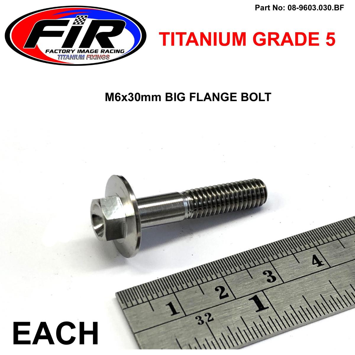 TITANIUM GR5 BOLT M6 x 30mm EACH, FLANGE OD: 15.90mm / HEX SIZE: 8mm