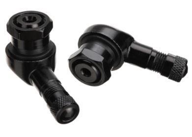 ALUM TUBELESS BOLT ON TYRE VALVE, 10mm x 11.3mm 90? DEGREE STEM, BLACK (PAIR)