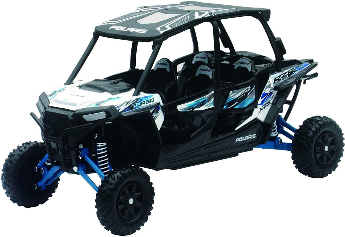 NEWRAY DIE CAST MODEL POLARIS RZR XP4 TURBO EPS, BLUE, WHITE & BLACK, SCALE 1:18