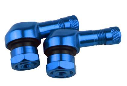 ALUM TUBELESS BOLT ON TYRE VALVE, 10mm x 11.3mm 90? DEGREE STEM, BLUE (PAIR)