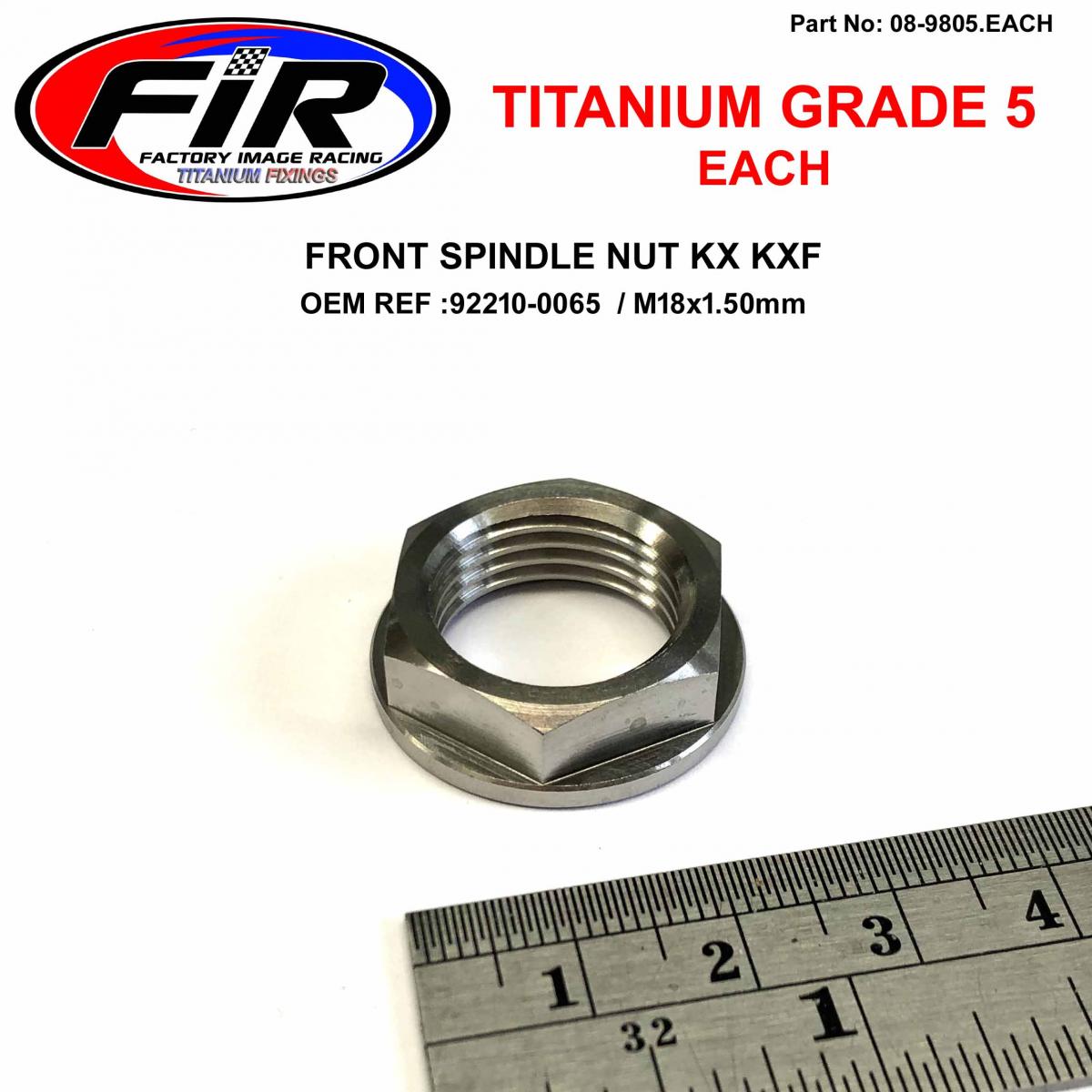 GR5 FRONT SPINDLE NUT KX KXF, 92210-0065 M18x1.50mm, TITANIUM FIR