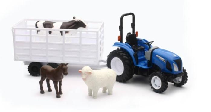 NEWRAY MODEL NEW HOLLAND BOOMER 55 PLAYSET TRAILER WITH ANIMALS, SCALE 1:32