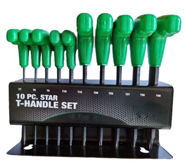 TORX STAR HEX KEYS T-HANDLE SET OF 10, T7 T8 T9 T10 T15 T20 T25 T27 T30 T40