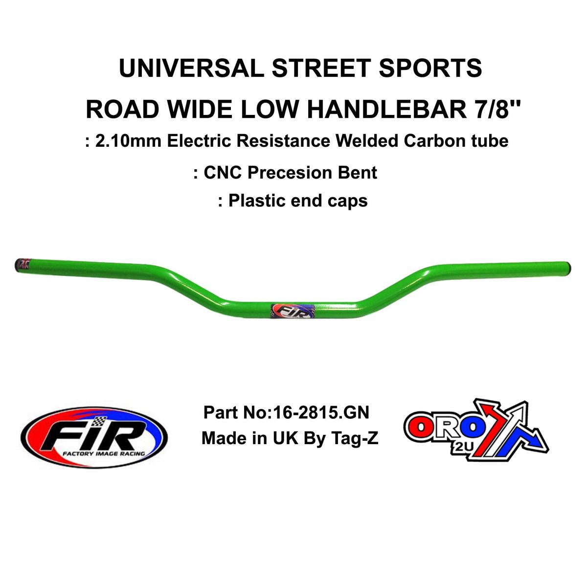 ROAD WIDE LOW HANDLEBAR 7/8'', STREET SPORTS UNIVERSAL GREEN, REN REF : 749-02