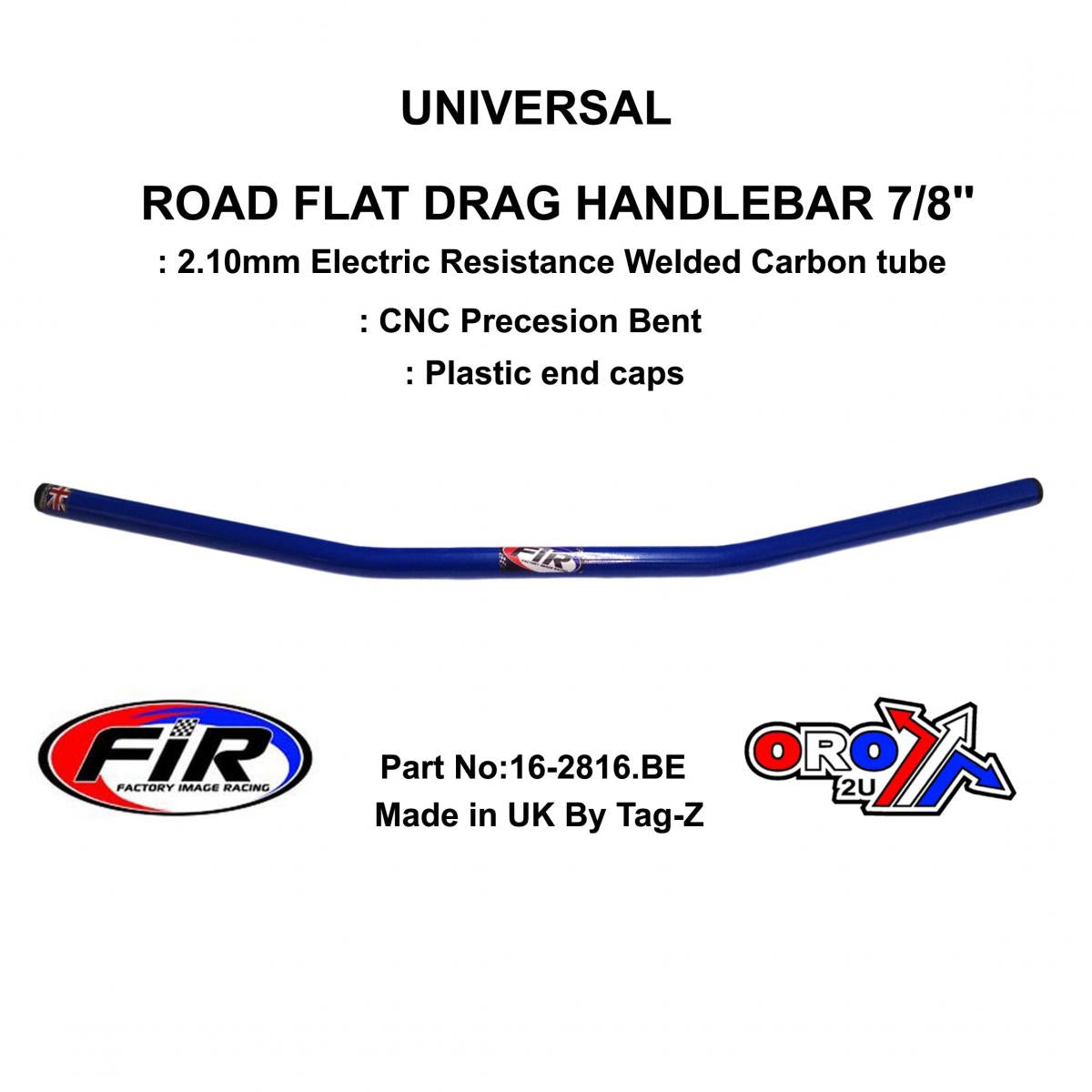ROAD FLAT DRAG HANDLEBAR 7/8'', STREET SPORTS UNIVERSAL BLUE, REN REF : 658-02